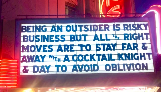 Cinema sign in the US, with a coronavirus-inspired message compiled of Tom Cruise films