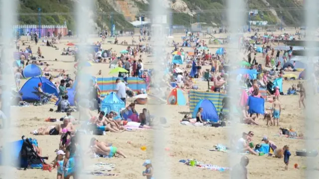 A busy beach in Bournemouth on Friday