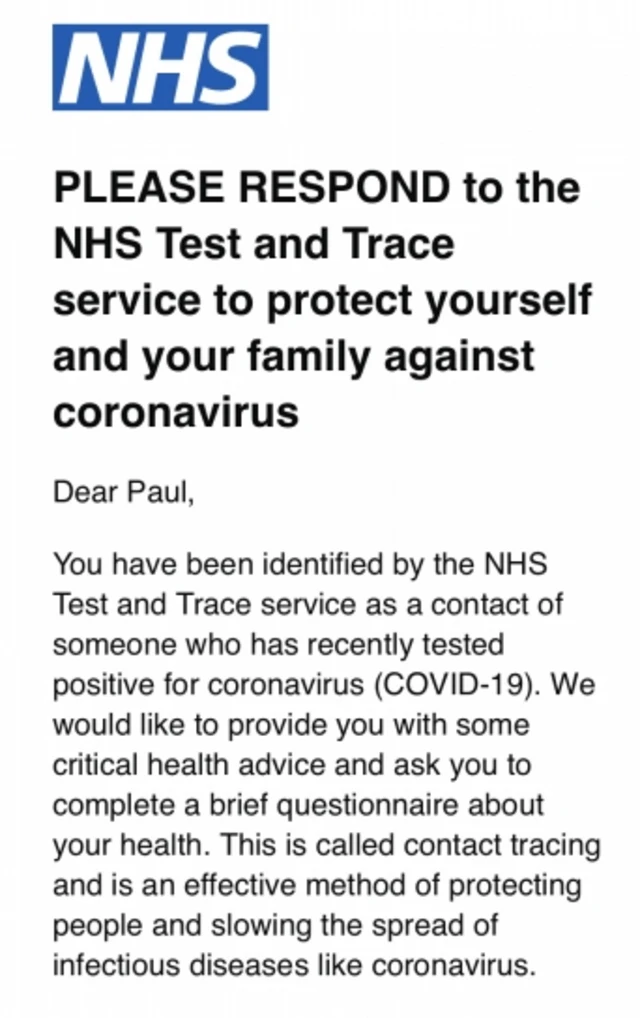 An NHS message on tracing