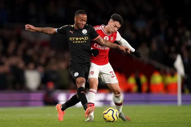 Manchester City's Raheem Sterling and Arsenal's Gabriel Martinelli