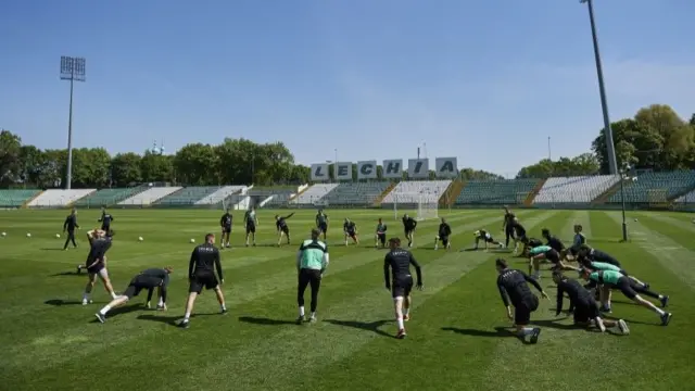 Lechia Gdansk players train in Gdansk, northern Poland, 27 May 2020