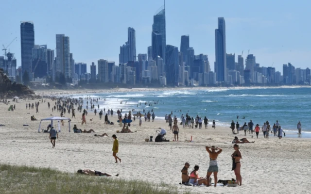 Beachgoers at Burleigh Heads in Queensland