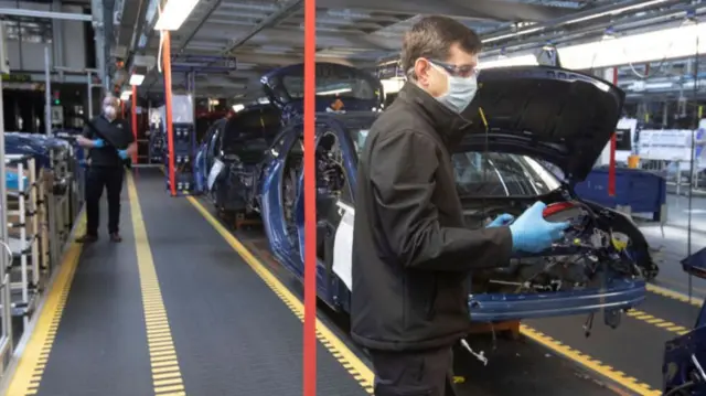 Members of staff working on a car assembly line in Ellesmere Port, Wirral