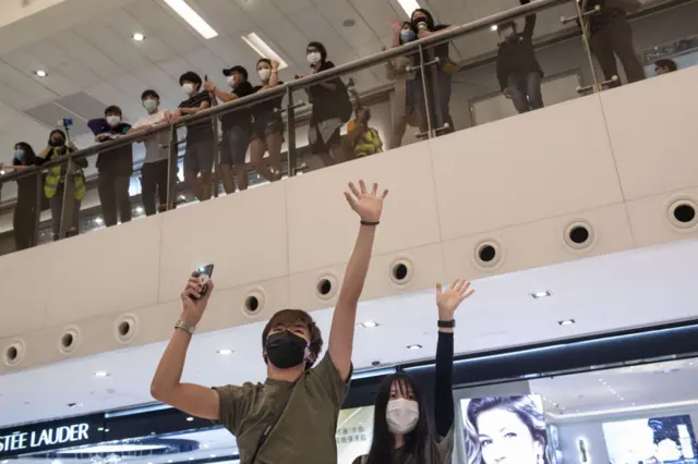 Protesters gathered at New Town Plaza shopping mall, in Hong Kong, China on May 1, 2020.