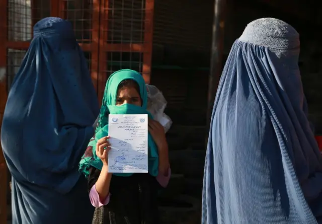 Women queue to receive free bread in Jalalabad, Afghanistan