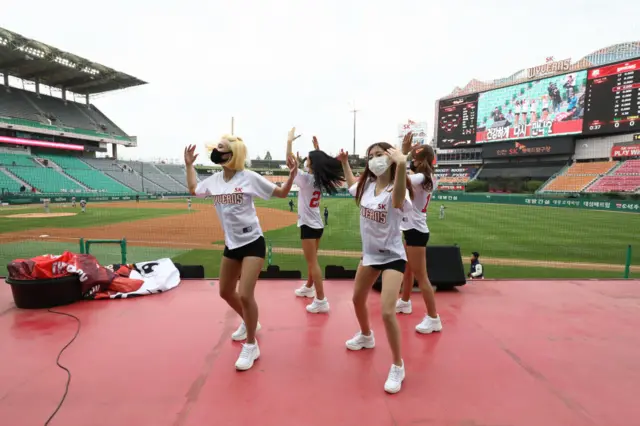 Cheerleaders at the season opener between Wyverns and Hanwha Eagles