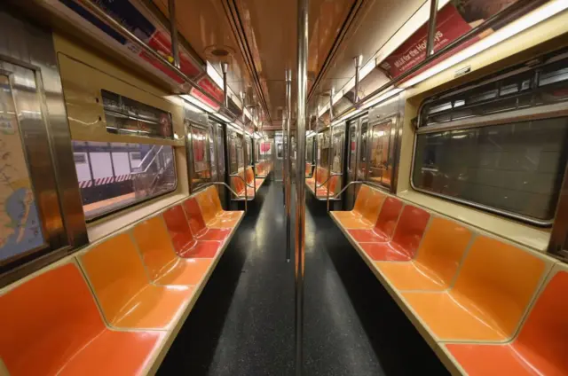 An empty MTA car shown in March, as lockdown orders first came into effect