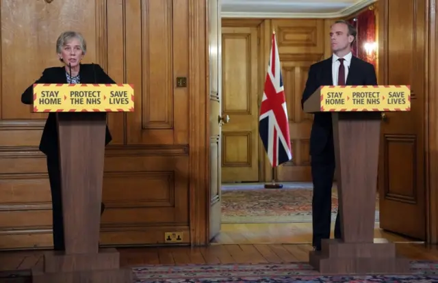 Angela Mclean and Dominic Raab at Tuesday's Downing Street briefing