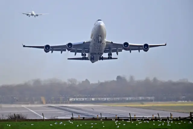 A Virgin Atlantic plane landing at Gatwick