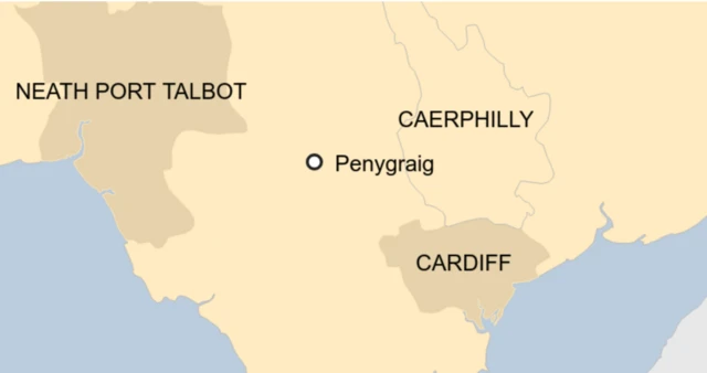 Map showing Penygraig