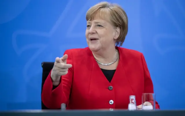 German Chancellor Angela Merkel at a press conference, 6 May 2020