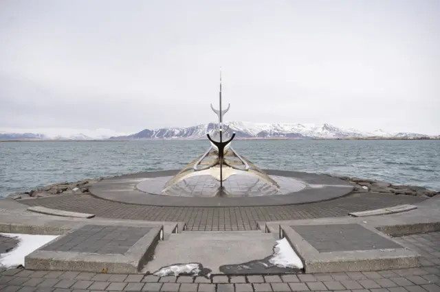 The Sun Voyager (Icelandic: Solfar), a sculpture by Jon Gunnar Arnason in Reykjavik, in Iceland