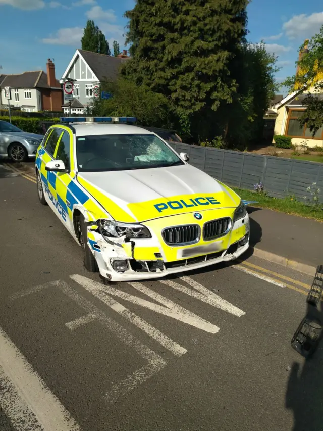 Smashed police vehicle