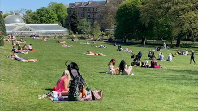 Sunbathers at the Botanic Gardens in Glasgow