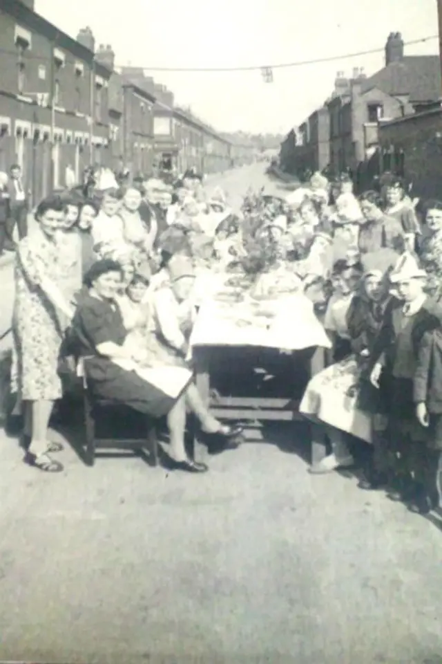 Street party in Filbert Street, Leicester, 1945