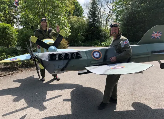 Andrew Phipps in the Spitfire on the left and Simon Harrison in the Hurricane in the right