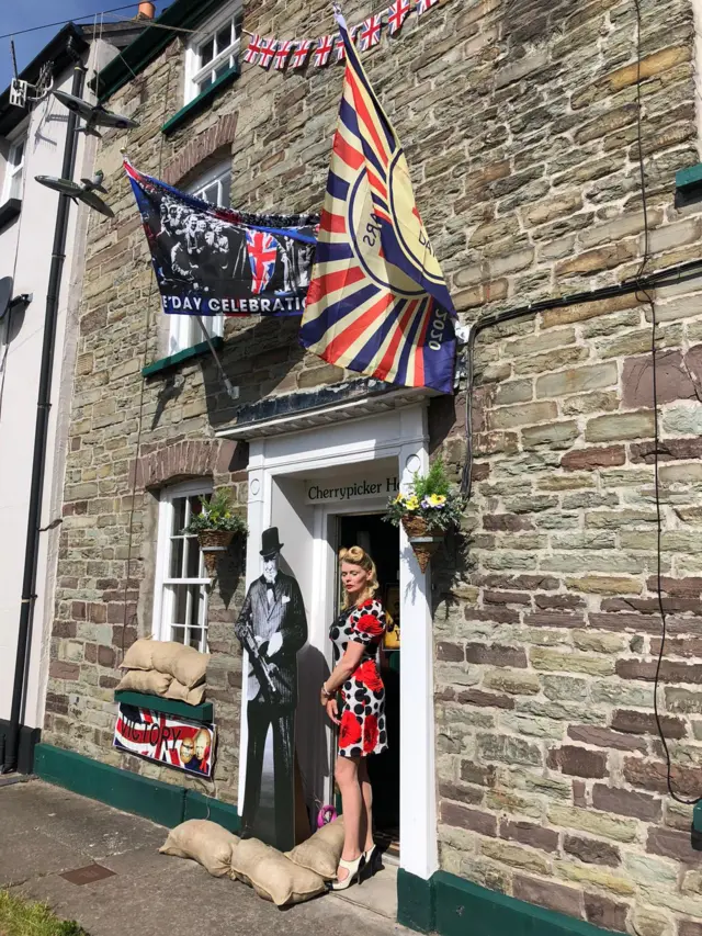 Alison Barnes dressed up to celebrate VE Day in Brecon, Wales