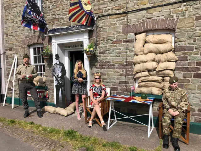 Barnes family dressed up tocelebrate VE Day in Brecon, Wales