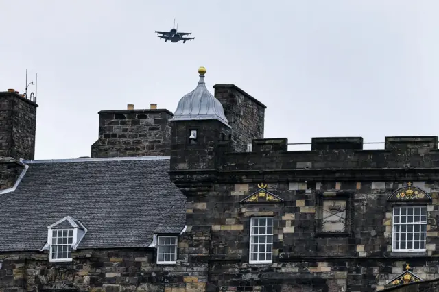 RAF Typhoons fly over Edinburgh Castle to mark the 75th anniversary of VE day