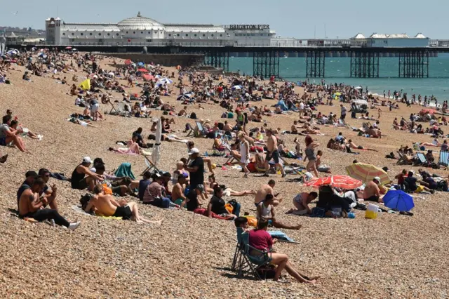 Sunbathing at Brighton on 31 May 2020