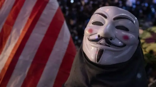 Anonymous mask worn by a protester in Hong Kong