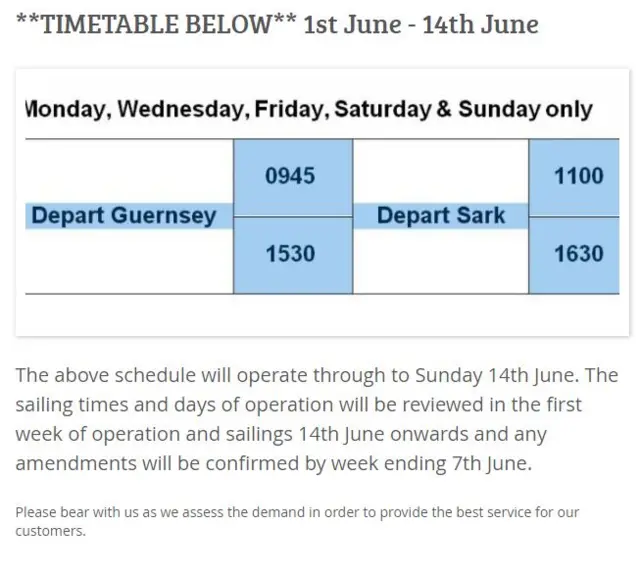 Sark Shipping timetable