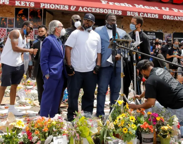 Terrence Floyd, brother of George Floyd, reacts at a makeshift memorial honouring George Floyd in Minneapolis, Minnesota