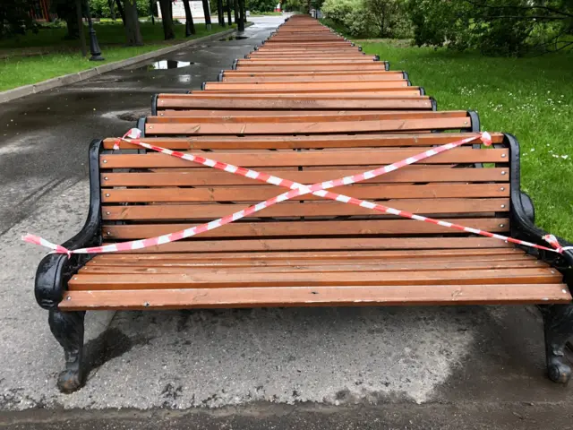 Benches in a park in Moscow