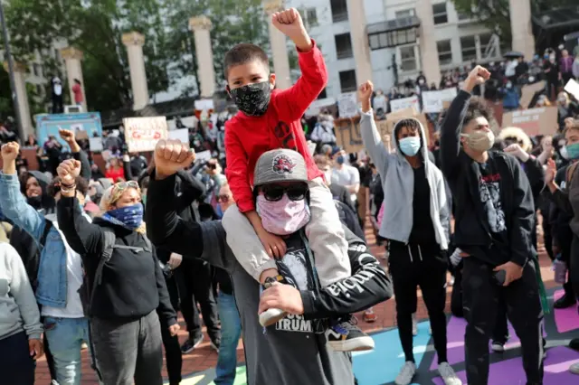 Protesters rally against the death in Minneapolis police custody of George Floyd, in Portland