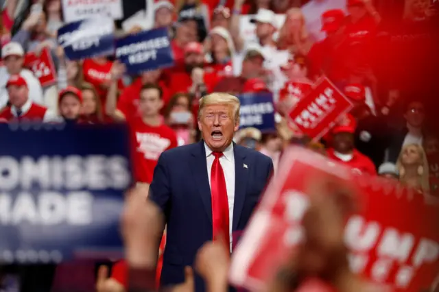 President Donald Trump speaks at a campaign rally in Charlotte in March