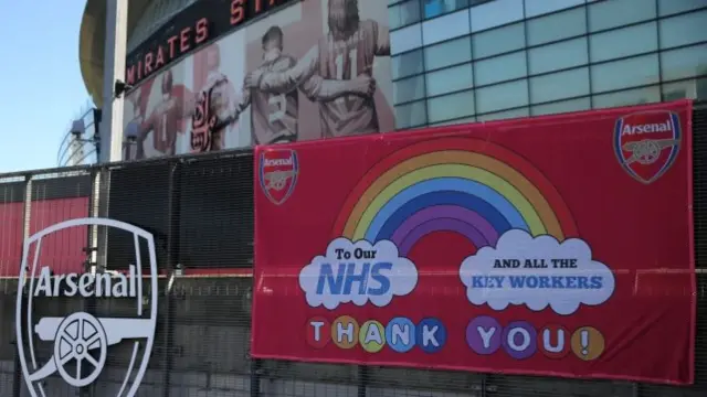 A banner thanking NHS workers, outside Arsenal's Emirates Stadium