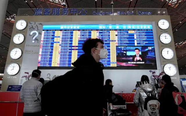 Information board at Beijing Capital International Airport in Beijing, China