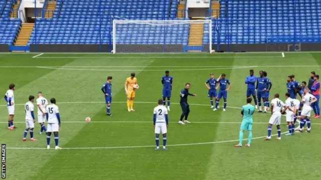 Players taking part in a training session ahead of the Premier League's return