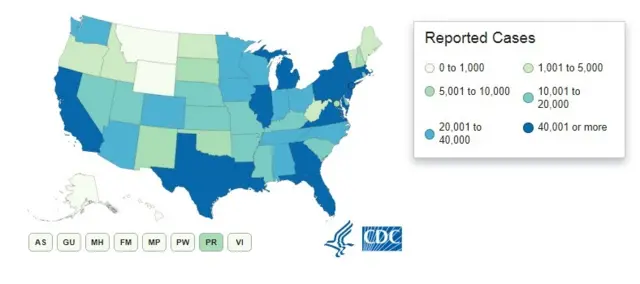 Map of US cases