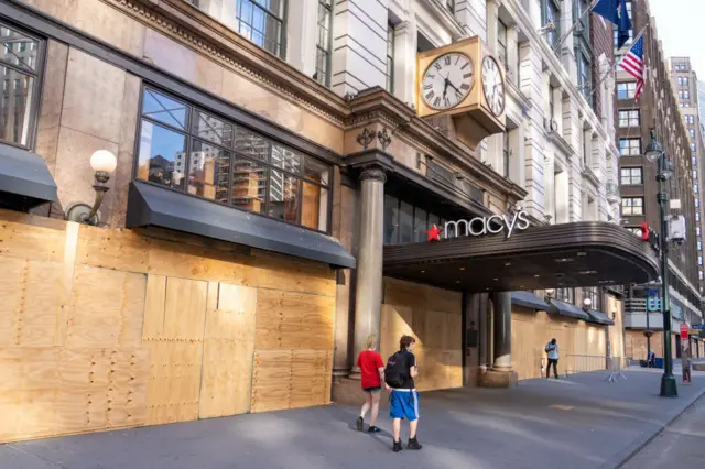 Macy's store boarded up in New York