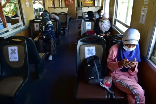 Train passengers in the province of Narathiwat were observing social distancing measures