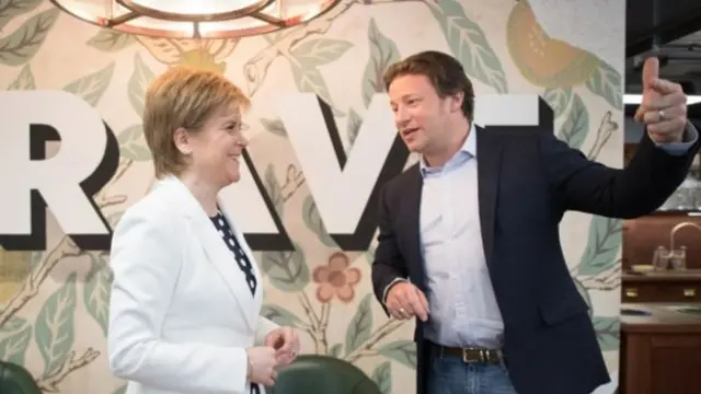 First Minister Nicola Sturgeon with healthy eating advocate and celebrity chef Jamie Oliver