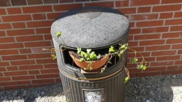 Worthing litter bin in German garden