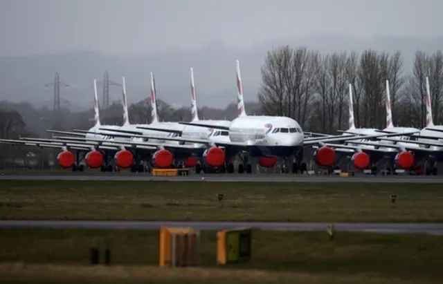 Aircraft sit on Glasgow Airport runway