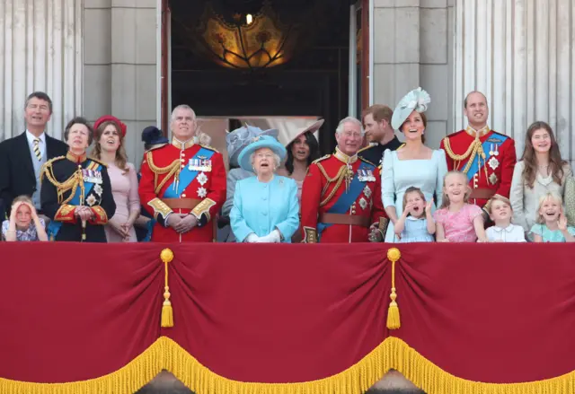 The Royal family at Buckingham Palace watch the fly past