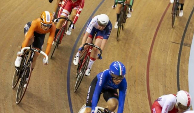 Cyclist riding on a track