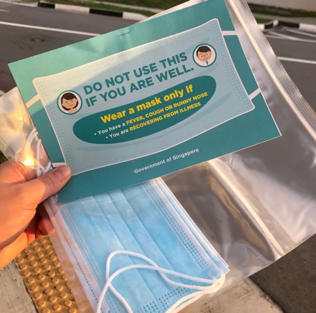 A package of surgical masks distributed by the Singapore government