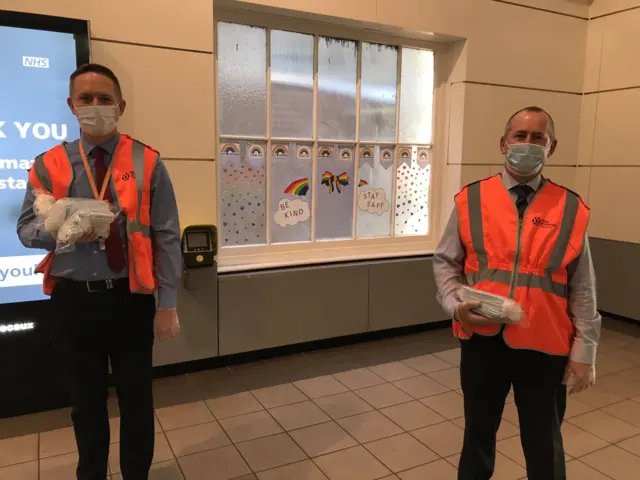 Railway staff with masks