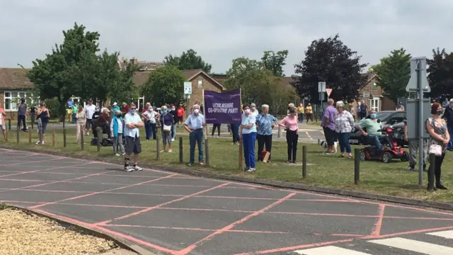 Protesters outside Grantham Hospital