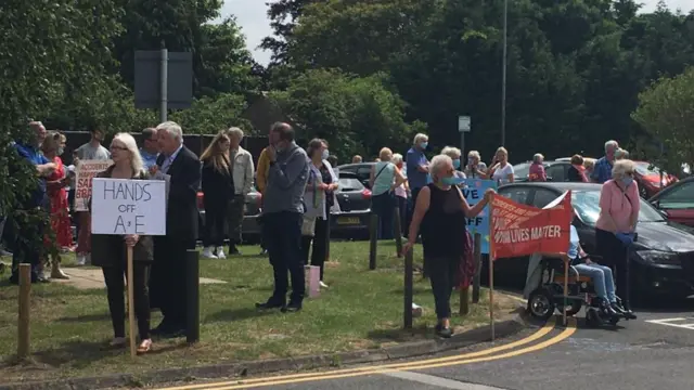 Protesters outside Grantham Hospital