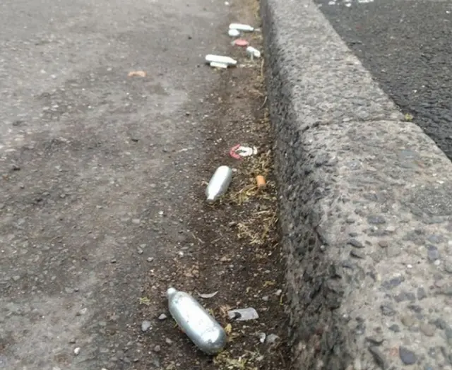 Nitrous Oxide canisters scattered on Radford Street in Manton, Worksop, Nottinghamshire