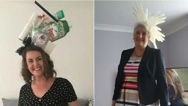 Vicky O'Hagan and her mother, Dee, in their DIY hats