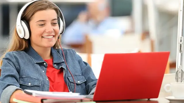 Student using a laptop