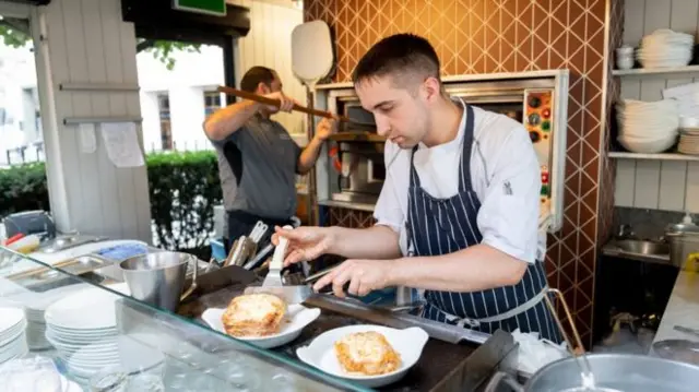 A chef cooking