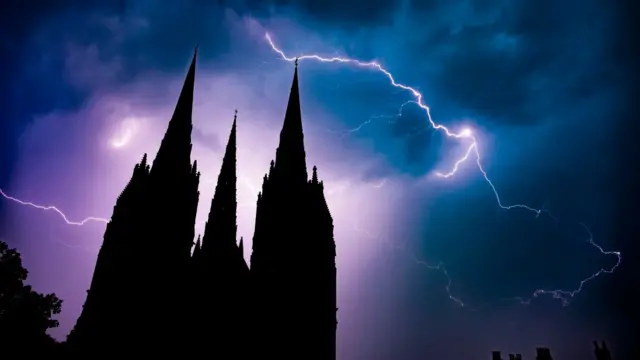 Lightning around Lichfield Cathedral